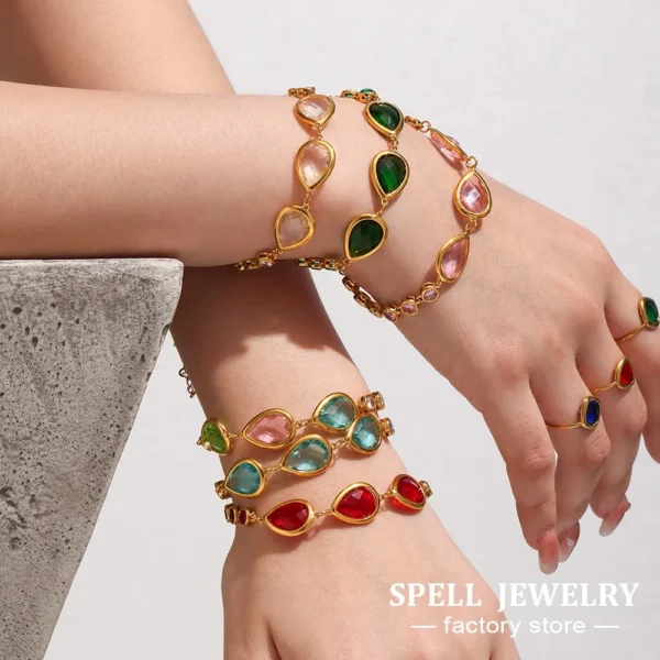 Shiny Water Drop Shape Faceted Czech Crystal Glass Bracelet In Stainless Steel With 18k Gold Plated Luxury Bracelets For Women - Image 13