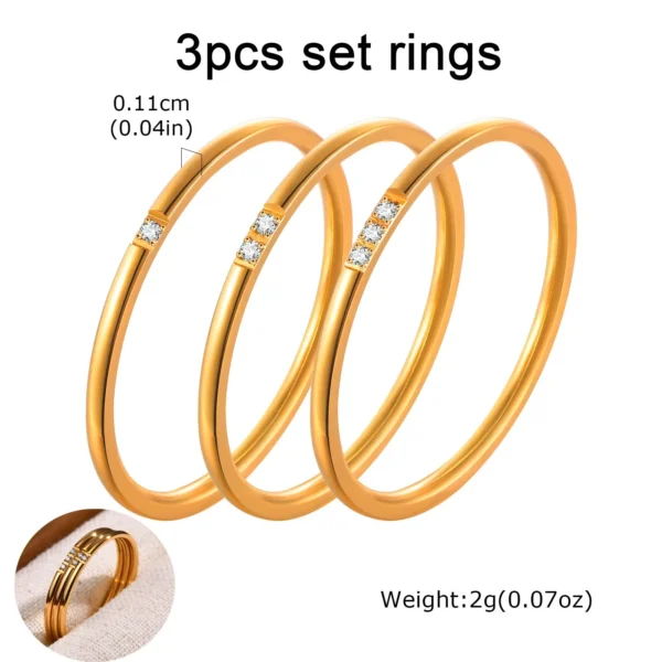 Set of 2 Stacking Ring for WomenStainless Steel 2mm Thin Gold Color Dome Shap Minimalist Jewelry - Image 3