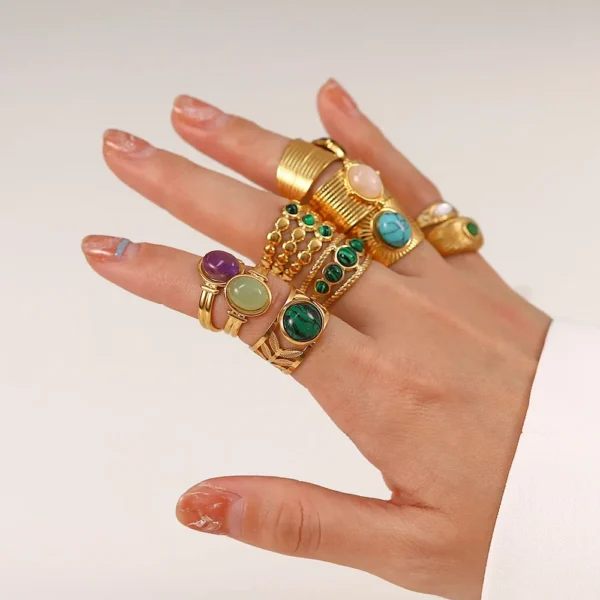 Youthway New Design Natural Stone Stainless Steel Ring Women Waterproof Stylish Golden Jewelry 2022 NEW Set - Image 27