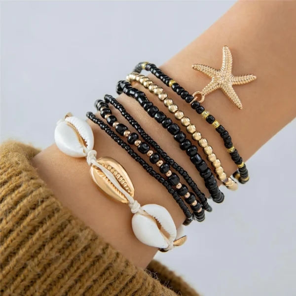 7Pcs Bohemian Shell Bracelet Set For Women Starfish Charm Rice Beads Wristband Bangle Girls Summer Beach Jewelry Accessories - Image 5
