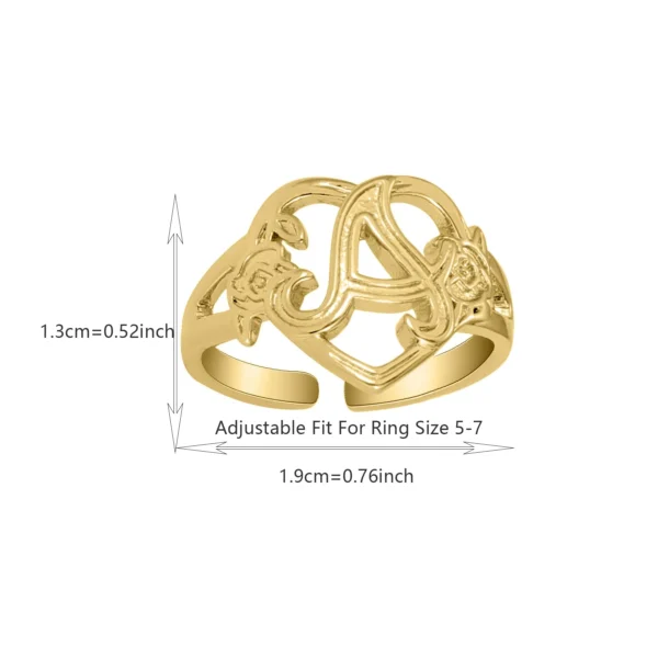 Qitian Gold Initials Heart Letter Ring For Women Fashion Hip Hop Jewelry Personalized Adjustable Letter Rings Mother's Day Gifts - Image 3