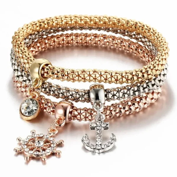 3Colors/Lot Tree Of Life Elastic Bracelet Set For Women Crystal Owl Key Lock Music Note Butterfly Heart Charm Bangle Men Jewelry - Image 8