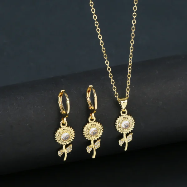 7 Style Classic Gold Plated Botanical Sunflower Pendant Necklace Earrings Jewelry Set New Trend Women Casual Party Jewelry Gift - Image 7