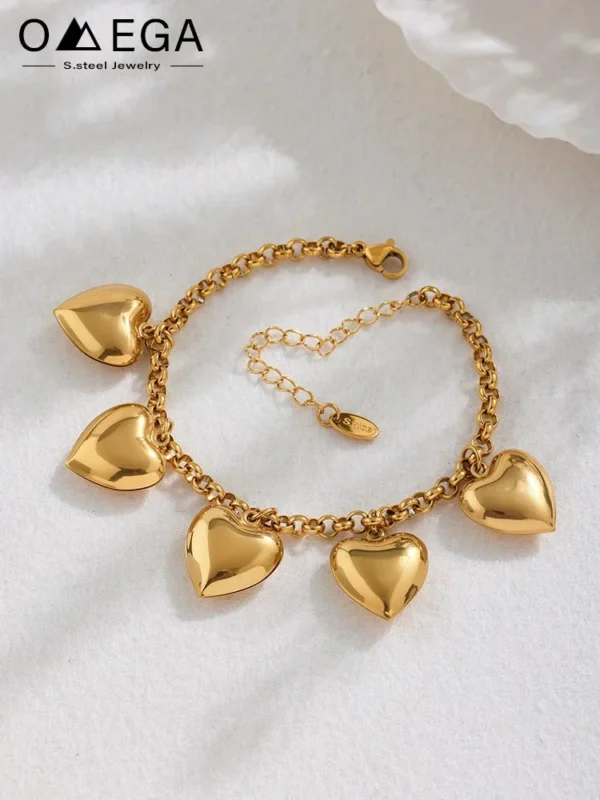 316L Stainless Steel Chain Bracelets With Heart Charms For Women 18k Gold Plated Waterproof Non Tarnish Women's Pendant Bracelet - Image 8