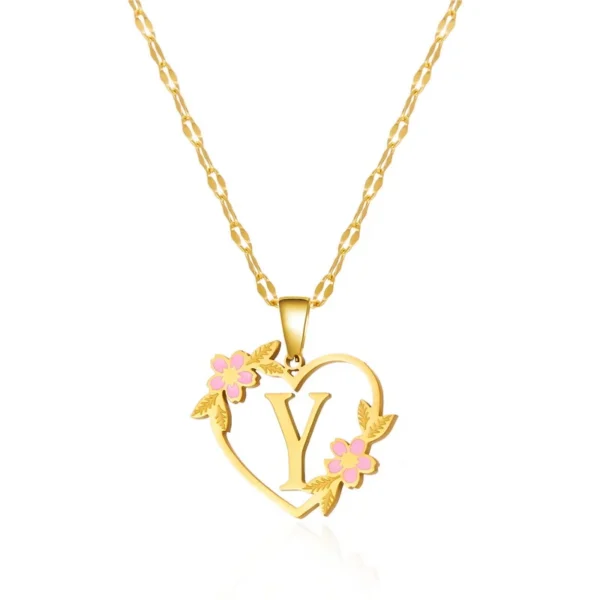 Korean Flower Stainless Steel Initial Letter Name Pendant Necklace For Women Men A-Z Letters Friendship Choker Jewelry Gifts - Image 10