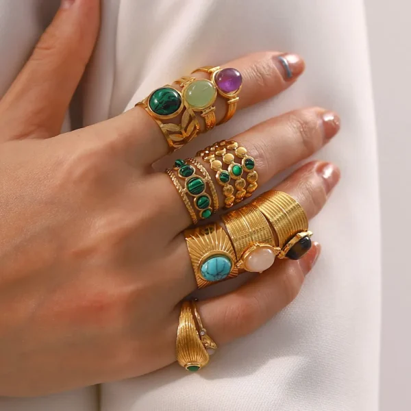 Youthway New Design Natural Stone Stainless Steel Ring Women Waterproof Stylish Golden Jewelry 2022 NEW Set - Image 26