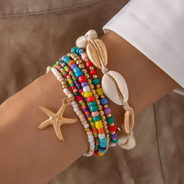7Pcs Bohemian Shell Bracelet Set For Women Starfish Charm Rice Beads Wristband Bangle Girls Summer Beach Jewelry Accessories - Image 6