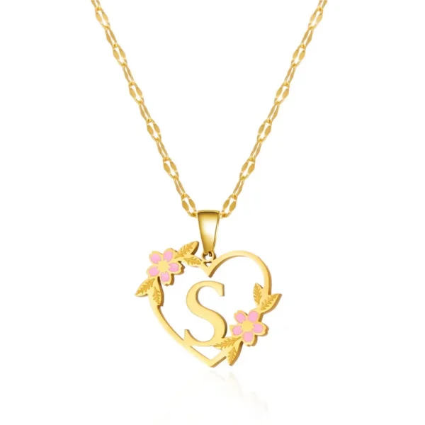 Korean Flower Stainless Steel Initial Letter Name Pendant Necklace For Women Men A-Z Letters Friendship Choker Jewelry Gifts - Image 6