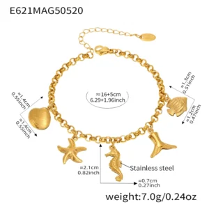 316L Stainless Steel Chain Bracelets With Heart Charms For Women 18k Gold Plated Waterproof Non Tarnish Women's Pendant Bracelet