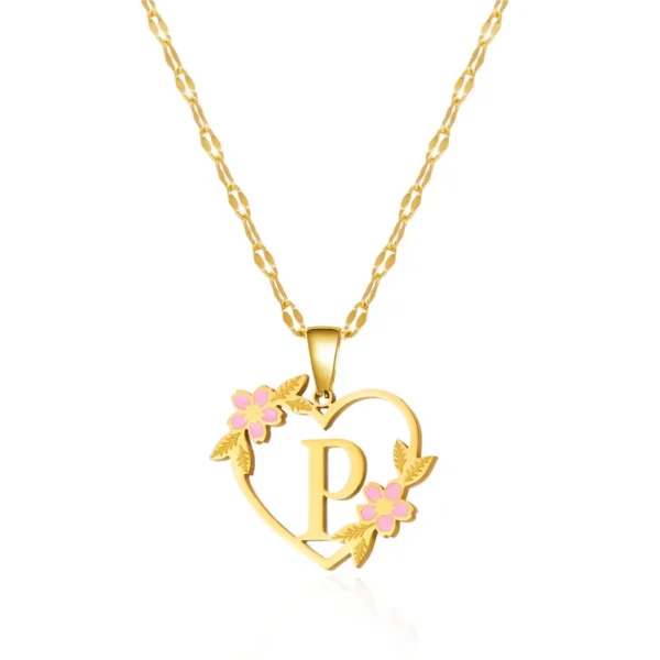 Korean Flower Stainless Steel Initial Letter Name Pendant Necklace For Women Men A-Z Letters Friendship Choker Jewelry Gifts - Image 19