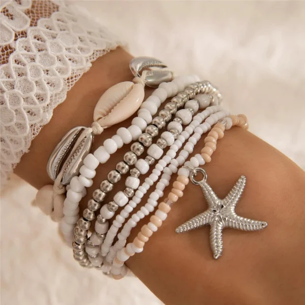 7Pcs Bohemian Shell Bracelet Set For Women Starfish Charm Rice Beads Wristband Bangle Girls Summer Beach Jewelry Accessories - Image 4
