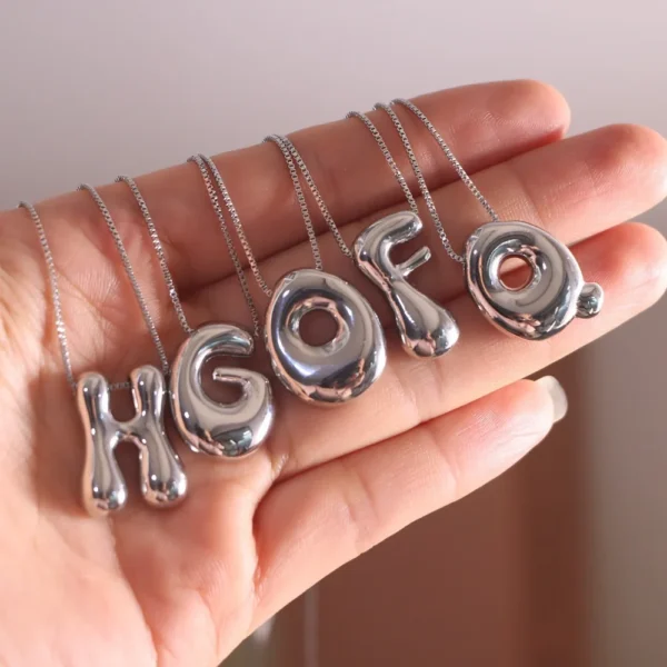 Creative A-Z Balloon Bubble Letter pendant Necklace for Women Silver Plated Chunky Initial Necklaces Jewelry Birthday Gift - Image 27