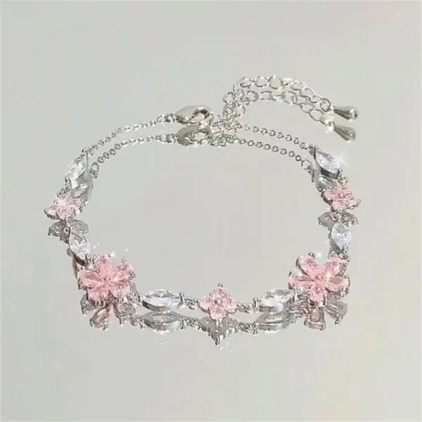 Korean Elegant Cherry Blossom Bow Zircon Bracelet For Women Y2K Sweet Girls Crystal Flowers Bracelets Wedding Party Jewelry Gift - Image 3