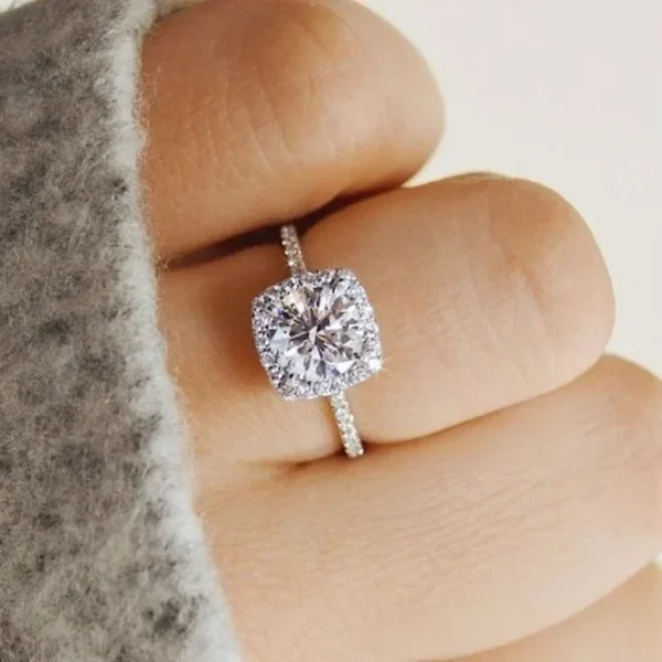 Classic Silver Color Engagement Wedding Rings for Women Fashion Metal Inlaid White Zircon Stones Bridal Ring Jewelry - Image 4