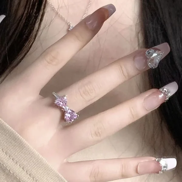 New Arrived Romantic Lovely Pink Bowknot Design Female Exquisite Jewelry Ring with Micro Bow Tie Zircon for Party and Dating - Image 12