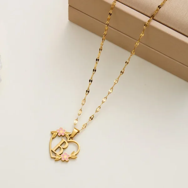 Korean Flower Stainless Steel Initial Letter Name Pendant Necklace For Women Men A-Z Letters Friendship Choker Jewelry Gifts - Image 31