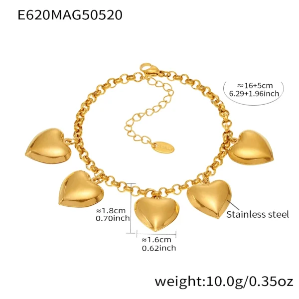 316L Stainless Steel Chain Bracelets With Heart Charms For Women 18k Gold Plated Waterproof Non Tarnish Women's Pendant Bracelet - Image 2