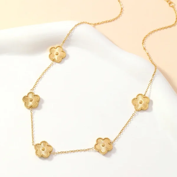 18K Gold Plated Stainless Steel Double Sided Chain Necklace for Women Five Flowers Clover Luxury Fashion Jewelry Accessories - Image 9
