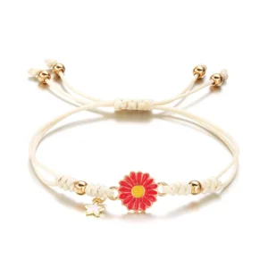 Simple Lucky Knot Sunflower Bracelets for Girls Kids Trendy Handmade Braided Colorful Daisy Flower Bracelet Friendship Gifts