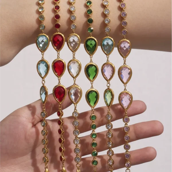 Shiny Water Drop Shape Faceted Czech Crystal Glass Bracelet In Stainless Steel With 18k Gold Plated Luxury Bracelets For Women - Image 16