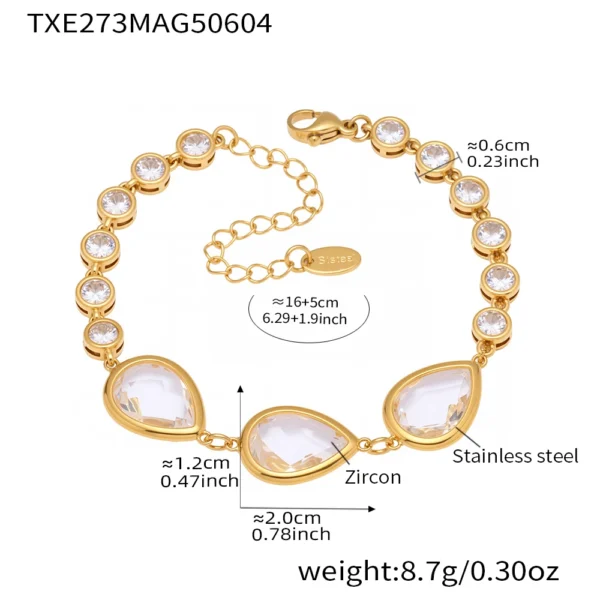 Shiny Water Drop Shape Faceted Czech Crystal Glass Bracelet In Stainless Steel With 18k Gold Plated Luxury Bracelets For Women - Image 6