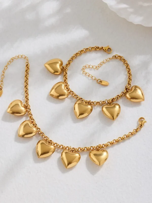 316L Stainless Steel Chain Bracelets With Heart Charms For Women 18k Gold Plated Waterproof Non Tarnish Women's Pendant Bracelet - Image 6