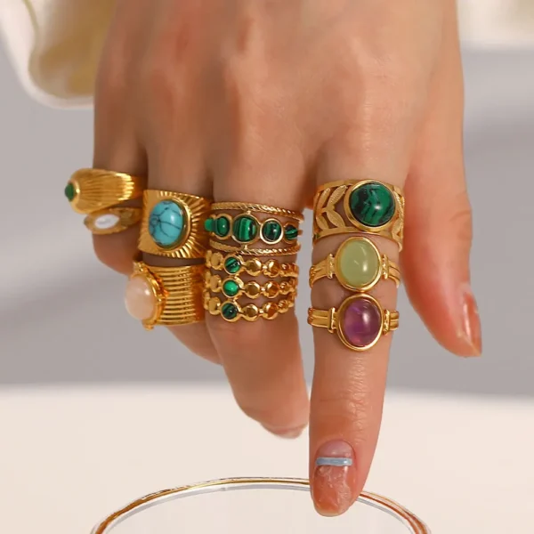 Youthway New Design Natural Stone Stainless Steel Ring Women Waterproof Stylish Golden Jewelry 2022 NEW Set - Image 28