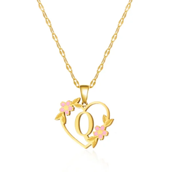 Korean Flower Stainless Steel Initial Letter Name Pendant Necklace For Women Men A-Z Letters Friendship Choker Jewelry Gifts - Image 8