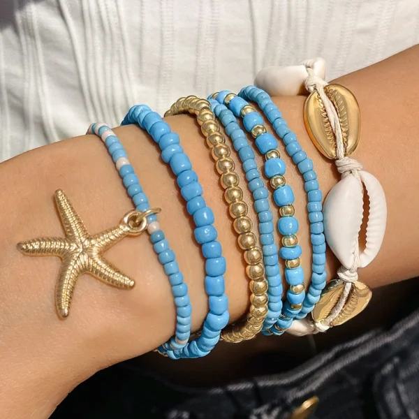 7Pcs Bohemian Shell Bracelet Set For Women Starfish Charm Rice Beads Wristband Bangle Girls Summer Beach Jewelry Accessories - Image 8