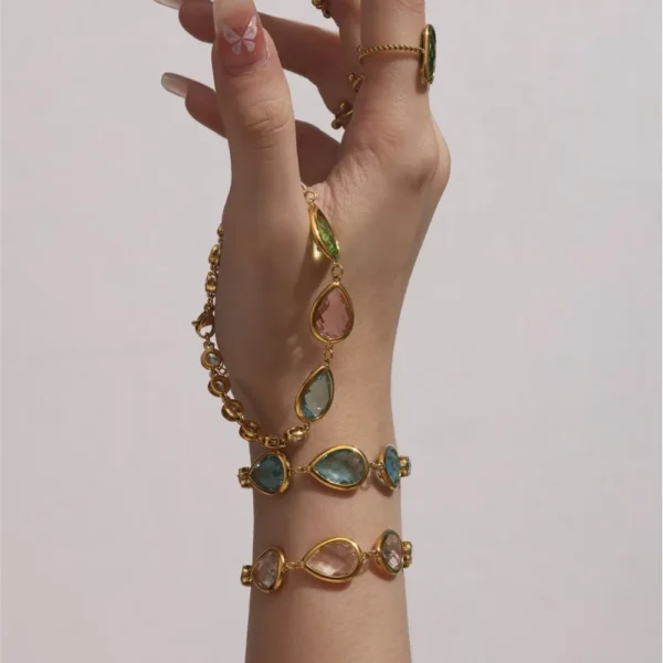 Shiny Water Drop Shape Faceted Czech Crystal Glass Bracelet In Stainless Steel With 18k Gold Plated Luxury Bracelets For Women - Image 15