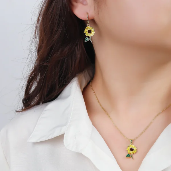 7 Style Classic Gold Plated Botanical Sunflower Pendant Necklace Earrings Jewelry Set New Trend Women Casual Party Jewelry Gift - Image 11