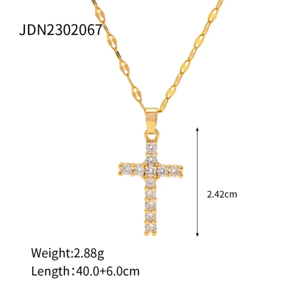 Youthway Stainless Steel 18K Gold Plated White Cubic Zirconia Cross Pendant Necklace Waterproof Trendy Jewelry Women New