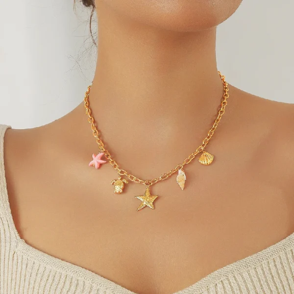 DIEYURO 316L Stainless Steel Marine Style Conch Golden Sea Star Pendant Necklace Girl New Fashion Trend Neck Jewelry Gift Joyas - Image 8