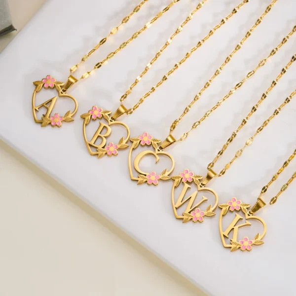 Korean Flower Stainless Steel Initial Letter Name Pendant Necklace For Women Men A-Z Letters Friendship Choker Jewelry Gifts - Image 27