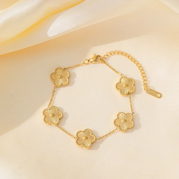 18K Gold Plated Stainless Steel Double Sided Chain Necklace for Women Five Flowers Clover Luxury Fashion Jewelry Accessories - Image 3