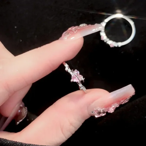 New Arrived Romantic Lovely Pink Bowknot Design Female Exquisite Jewelry Ring with Micro Bow Tie Zircon for Party and Dating - Image 2