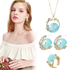 Ocean Wave Necklace/Ring/Earring Summer Marine Theme Jewelry Inspirational Jewelry Gift for Women MIAO