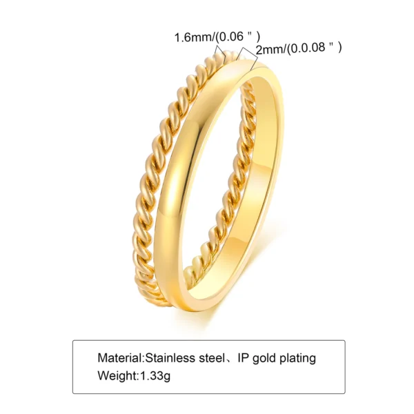 Set of 2 Stacking Ring for WomenStainless Steel 2mm Thin Gold Color Dome Shap Minimalist Jewelry