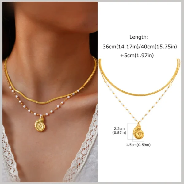 Charms Necklace for Women,18k Gold Plated Pearl Shell Conch Starfish Summer Beach Necklace, Stainless Steel Waterproof Jewelry - Image 6
