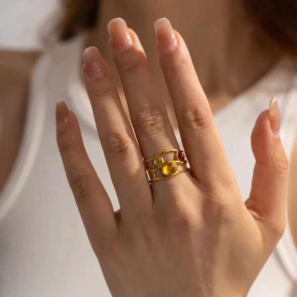 Youthway Stainless Steel Resin Mesh Wavy Open Ring 18k PVD Gold Plated Party Gift for Women's Exquisite Jewelry - Image 4