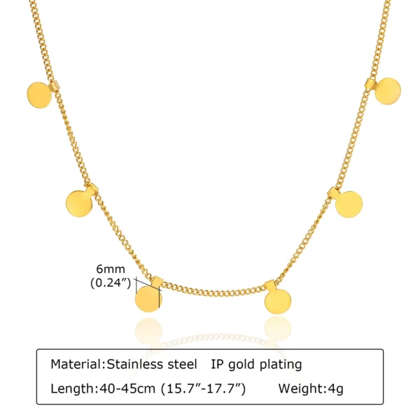 Delicate Small Multiple Coins Disc Necklace for Women, Gold Color Stainless Steel Waterproof - Image 6