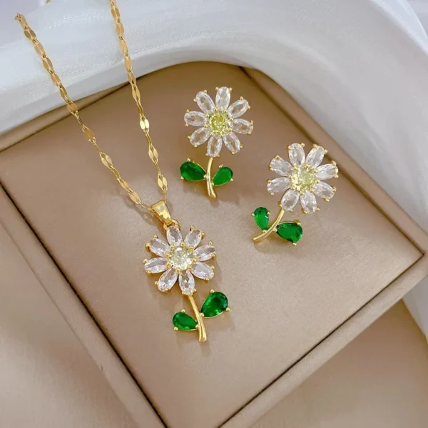 7 Style Classic Gold Plated Botanical Sunflower Pendant Necklace Earrings Jewelry Set New Trend Women Casual Party Jewelry Gift - Image 8