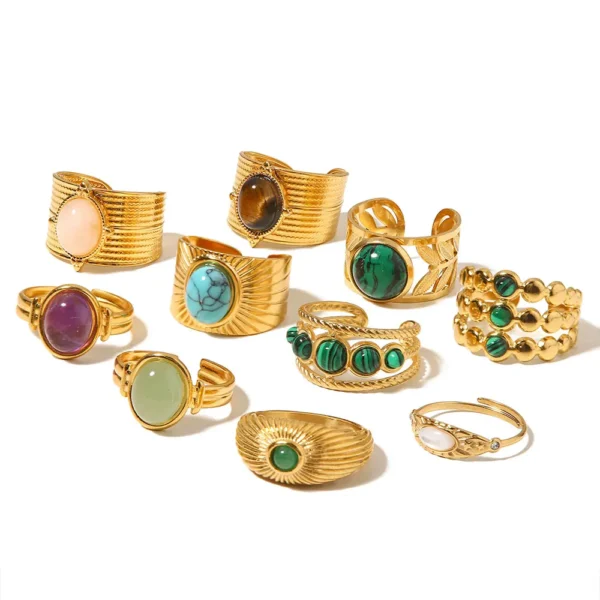 Youthway New Design Natural Stone Stainless Steel Ring Women Waterproof Stylish Golden Jewelry 2022 NEW Set - Image 25
