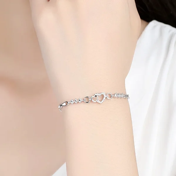 New 925 Sterling Silver Bracelet Purple Crystal Zircon Heart For Woman Charm Bracelet Jewelry Gift - Image 5