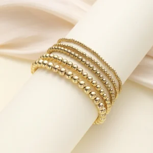 5pcs/set Vintage Beaded Bracelets for Women Men Simple Punk Gold Sliver Color Handmade Ball Bracelet Party Fashion Jewelry Gifts